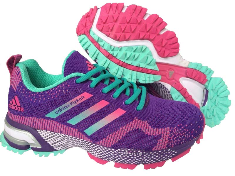 2015 Men's-Women's Adidas Marathon Flyknit Running Shoes Violet/New Jade/Fuchsia